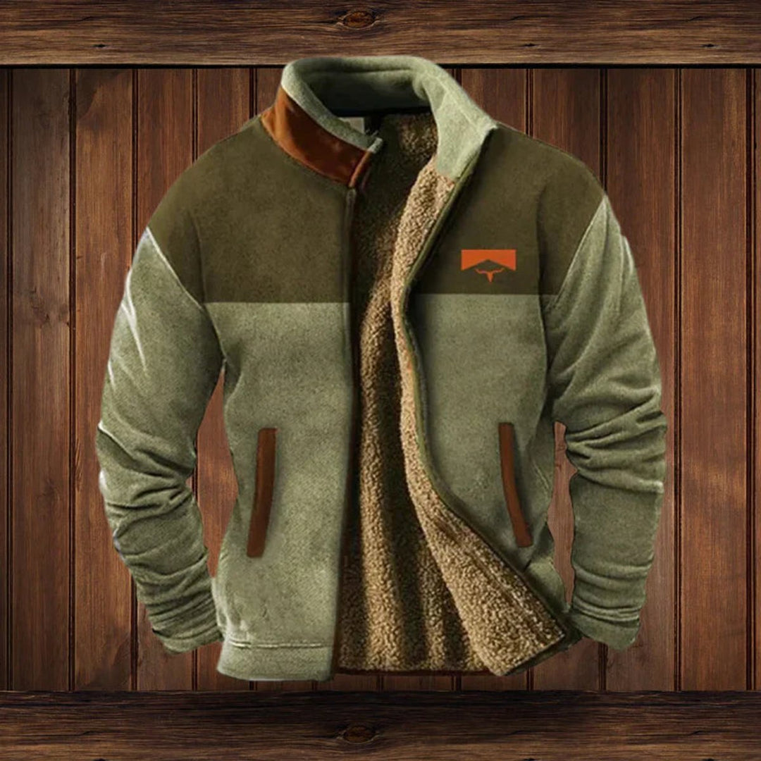 Herren Western-Cardigan Fleece gefüttert mit Azteken-Aufdruck - Grün