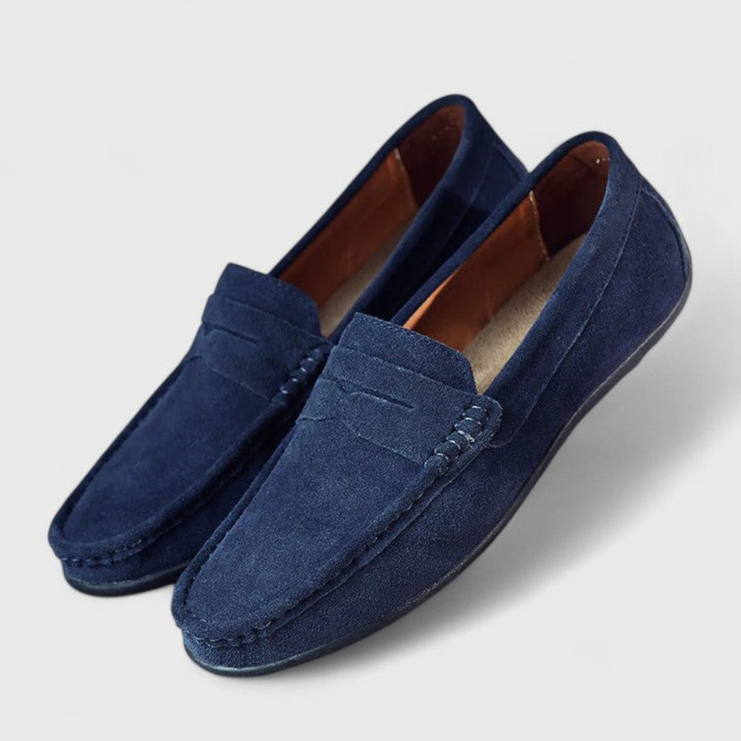 Herren Wildleder Penny-Loafer Klassischer Slip-on Komfortschuh - Marineblau