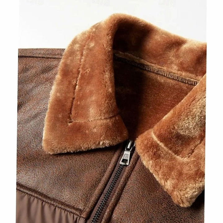 Herren Winter Pufferjacke mit Fellkragen Kunstleder-Ärmeln