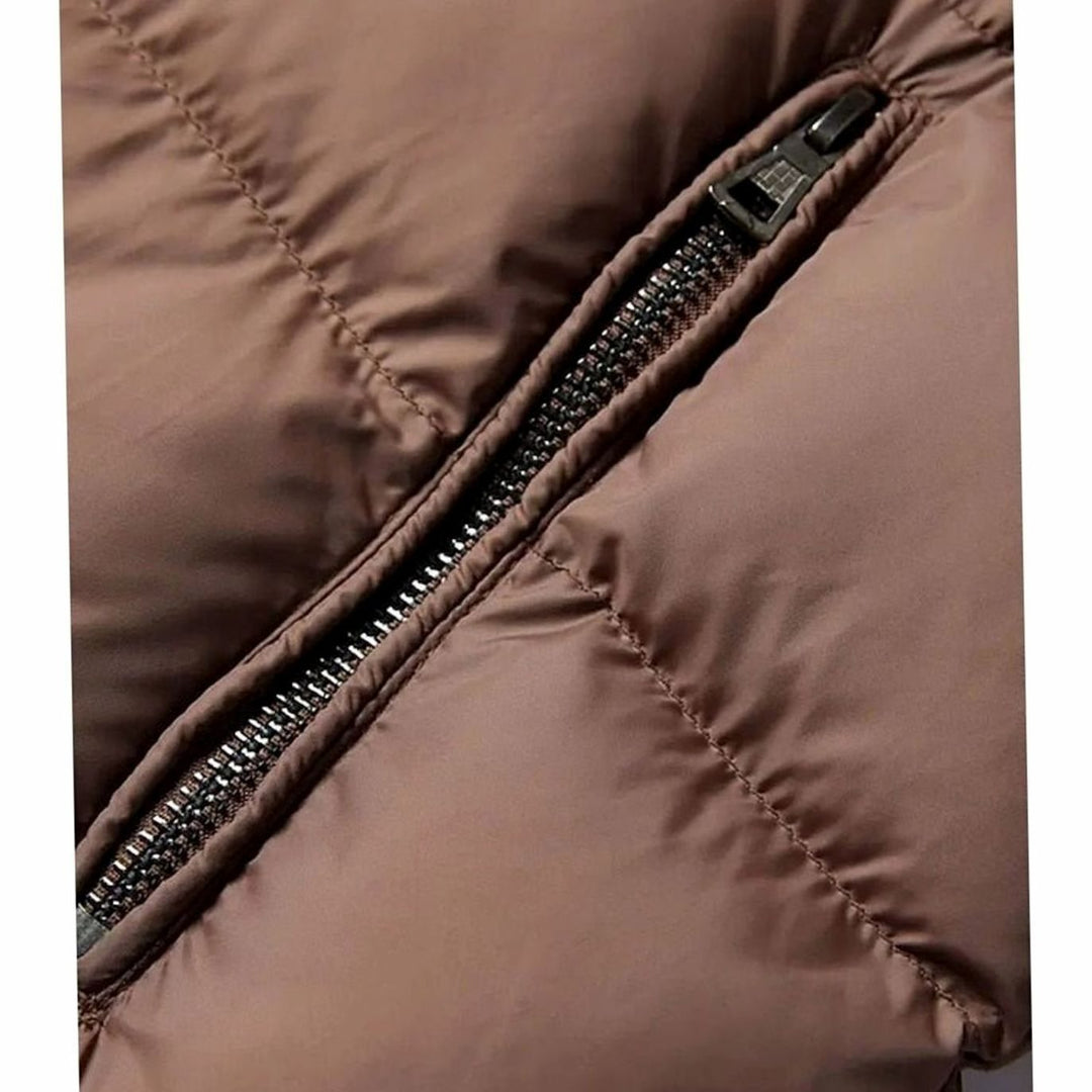 Herren Winter Pufferjacke mit Fellkragen Kunstleder-Ärmeln