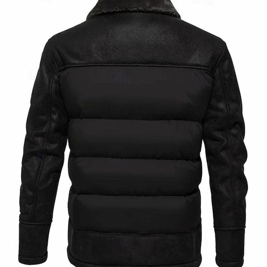 Herren Winter Pufferjacke mit Fellkragen Kunstleder-Ärmeln