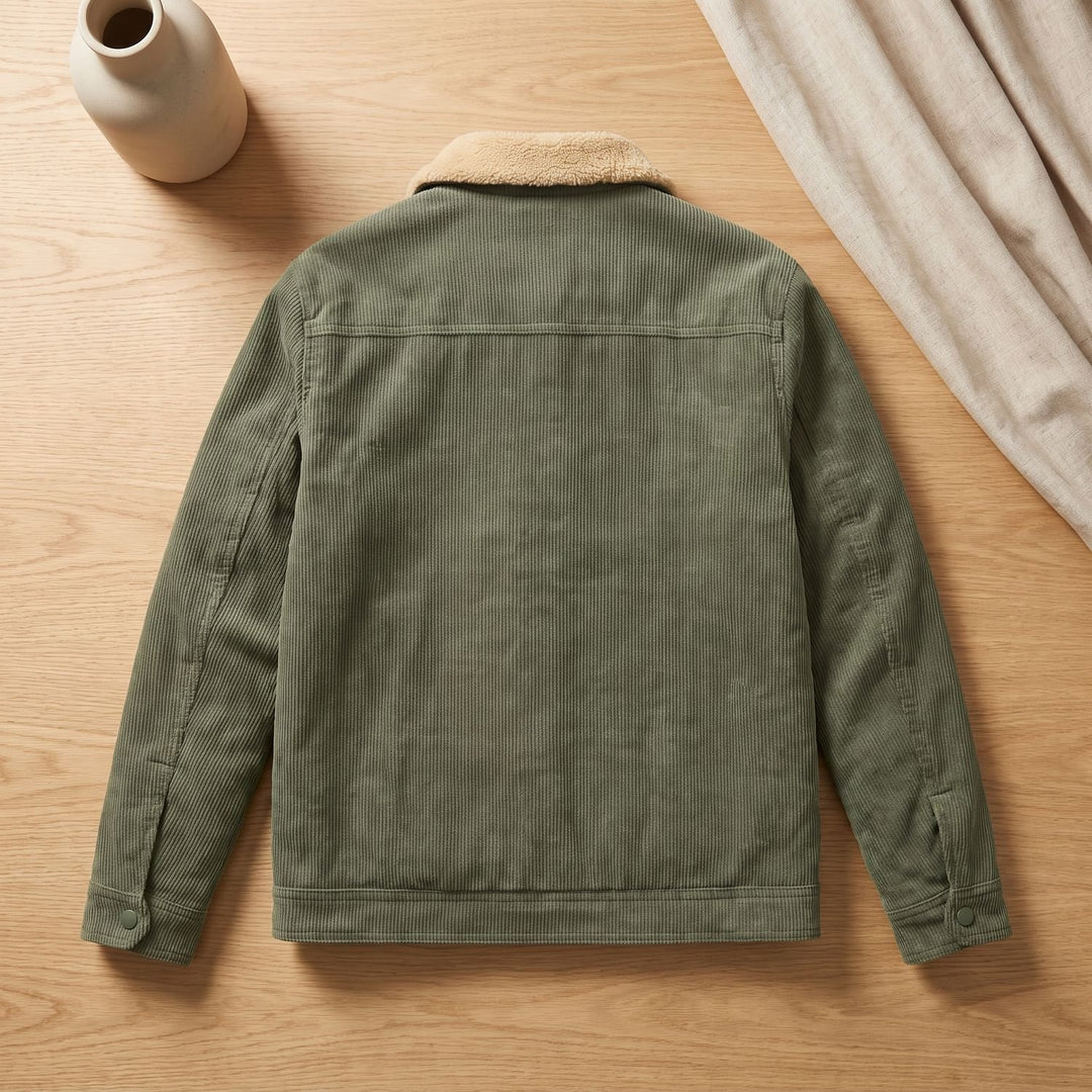 Herren Winterjacke Cord Sherpa-Gefütterte Knopfleisten-Jacke