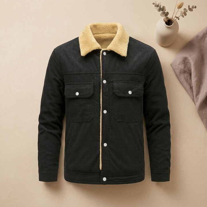 Herren Winterjacke Cord Sherpa-Gefütterte Knopfleisten-Jacke