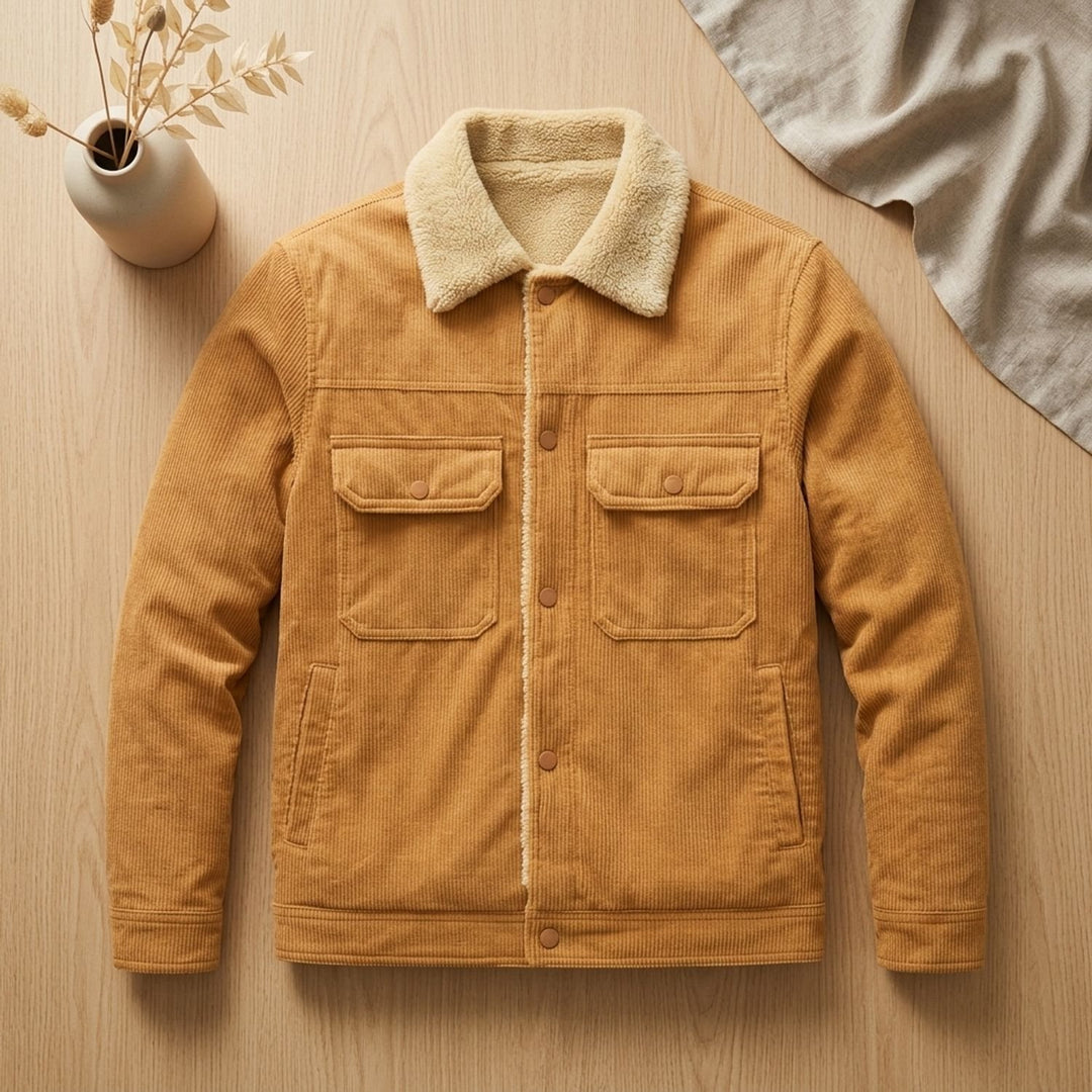 Herren Winterjacke Cord Sherpa-Gefütterte Knopfleisten-Jacke