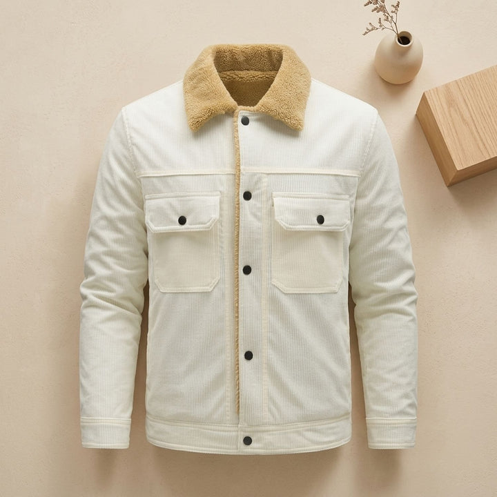 Herren Winterjacke Cord Sherpa-Gefütterte Knopfleisten-Jacke