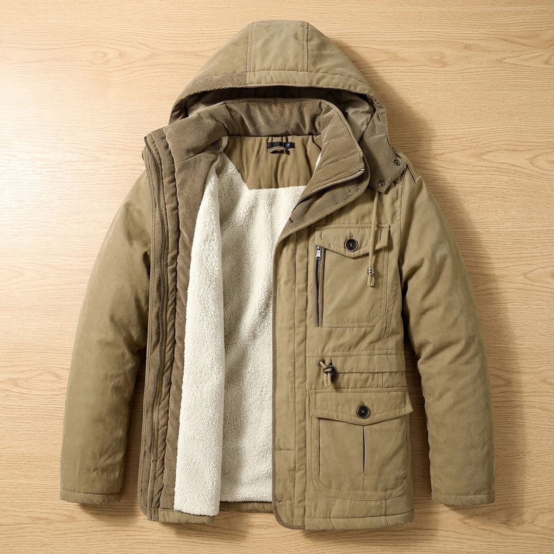 Herren Winterjacke Fleecefutter Kapuze Steppjacke - Khaki