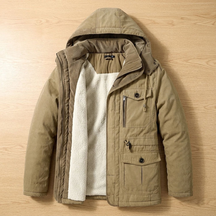 Herren Winterjacke Fleecefutter Kapuze Steppjacke - Khaki