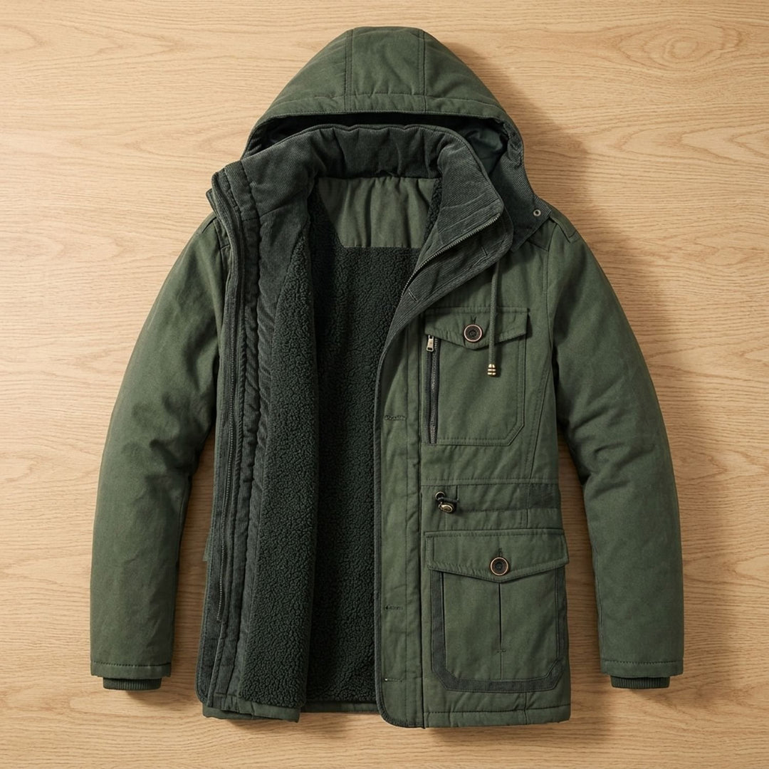 Herren Winterjacke Fleecefutter Kapuze Steppjacke - Armeegrün