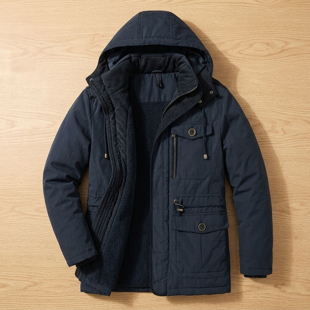 Herren Winterjacke Fleecefutter Kapuze Steppjacke - Marineblau