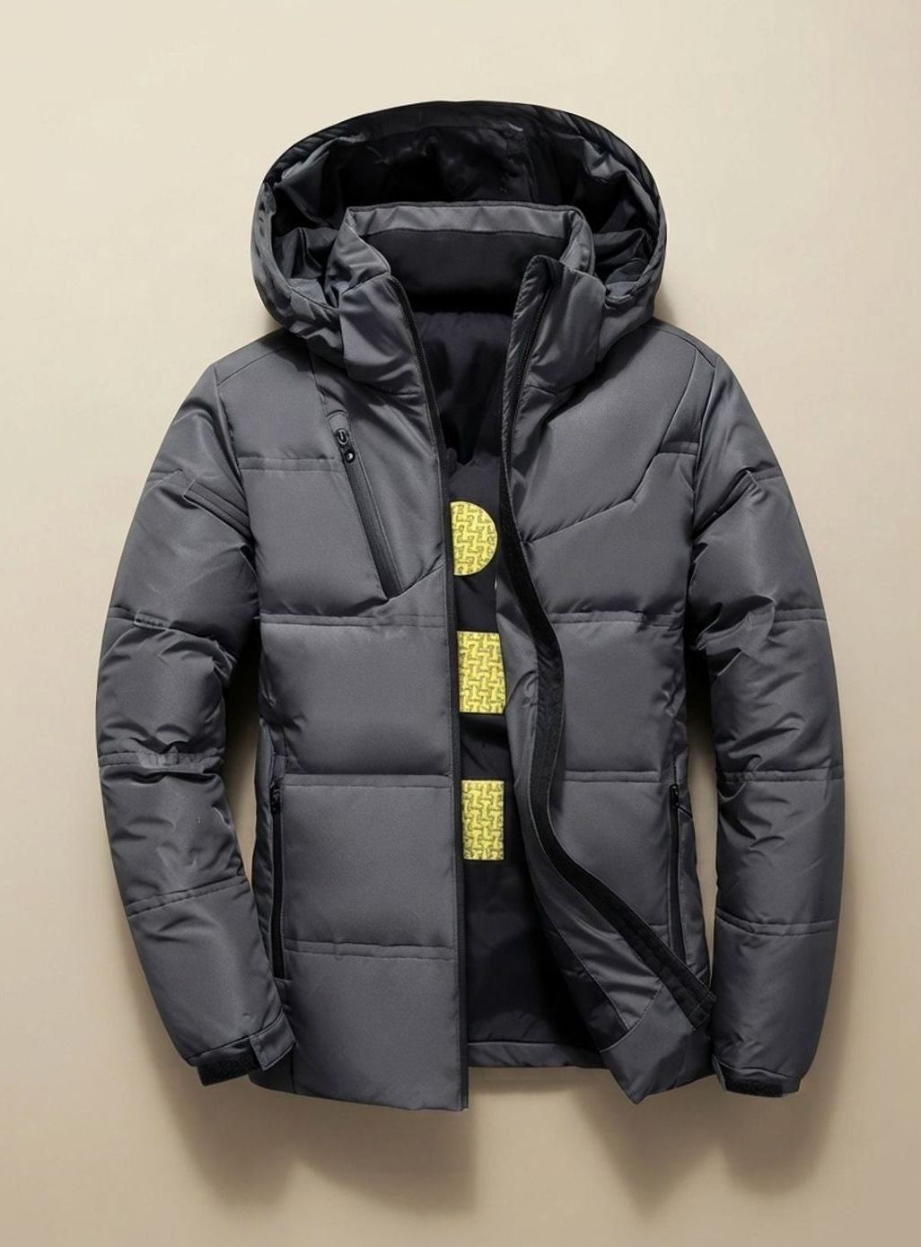 Herren Winterjacke Gefütterte Kapuzenjacke Abnehmbare Kapuze
