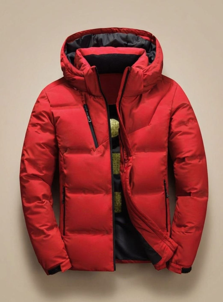 Herren Winterjacke Gefütterte Kapuzenjacke Abnehmbare Kapuze - Rot