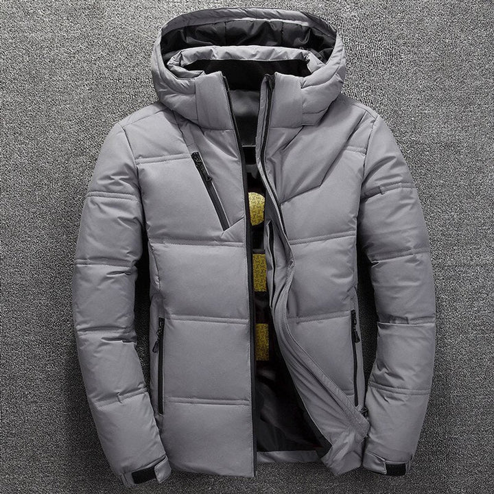 Herren Winterjacke Gefütterte Kapuzenjacke Abnehmbarer Kapuze Polyester - Hellgrau