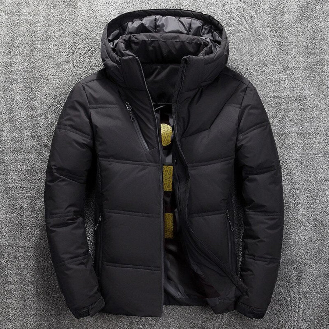 Herren Winterjacke Gefütterte Kapuzenjacke Abnehmbarer Kapuze Polyester - Schwarz