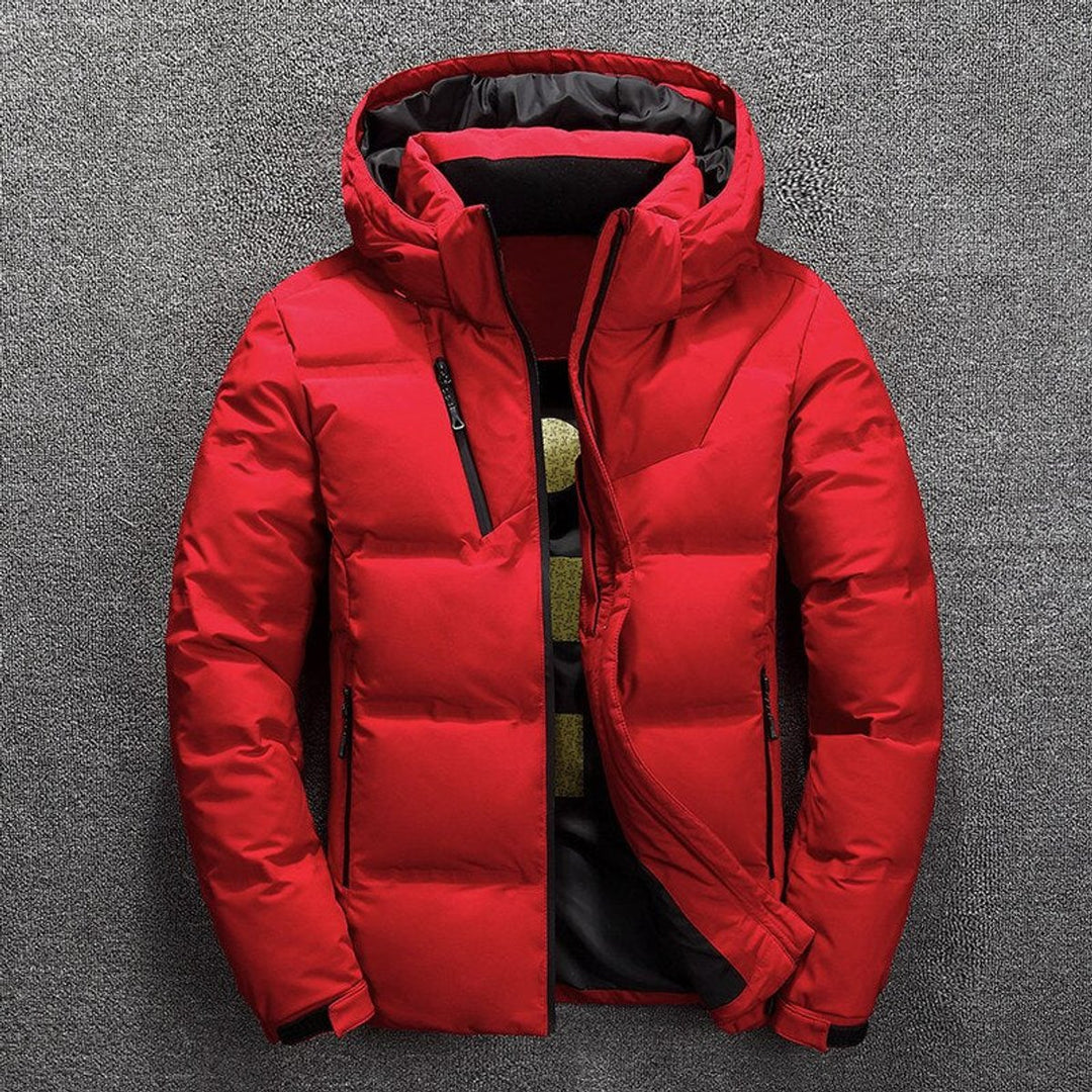Herren Winterjacke Gefütterte Kapuzenjacke Abnehmbarer Kapuze Polyester - Rot