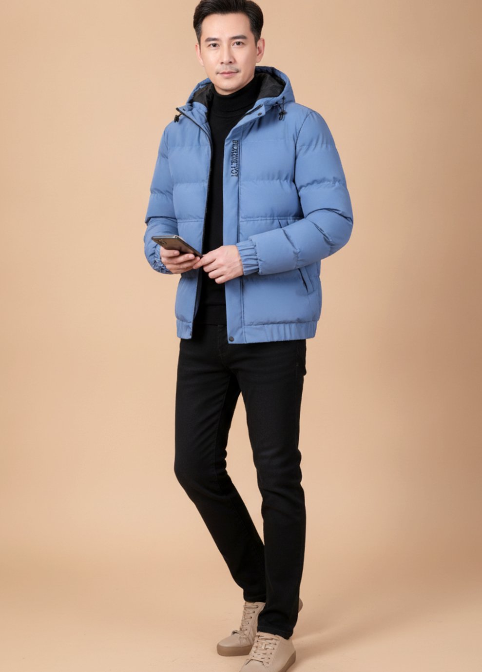 Herren Winterjacke Gesteppte Kapuzenjacke Warm Gefüttert - Blau