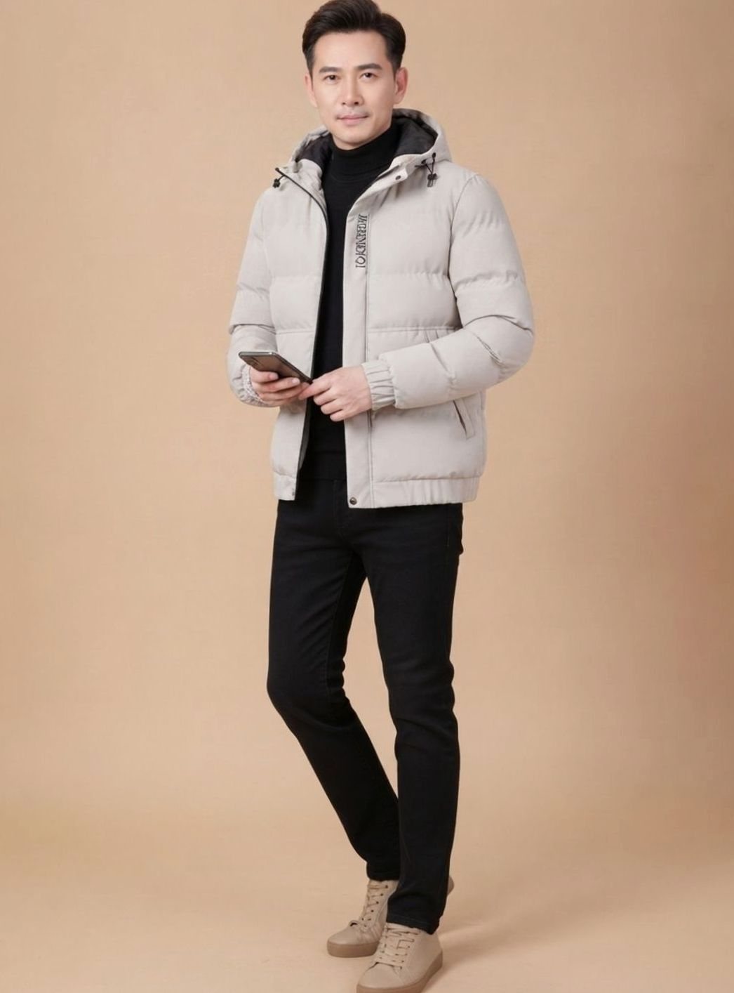 Herren Winterjacke Gesteppte Kapuzenjacke Warm Gefüttert - Khaki