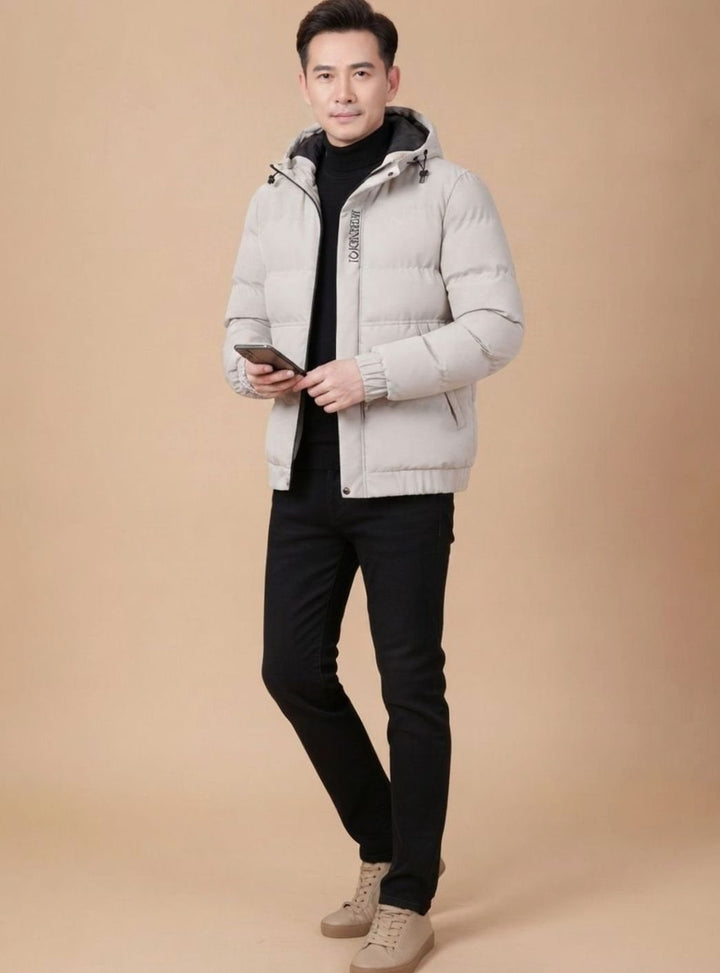 Herren Winterjacke Gesteppte Kapuzenjacke Warm Gefüttert - Khaki