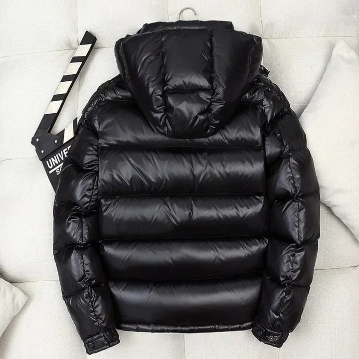 Herren Winterjacke Glänzende Daunen-Steppjacke mit Kapuze