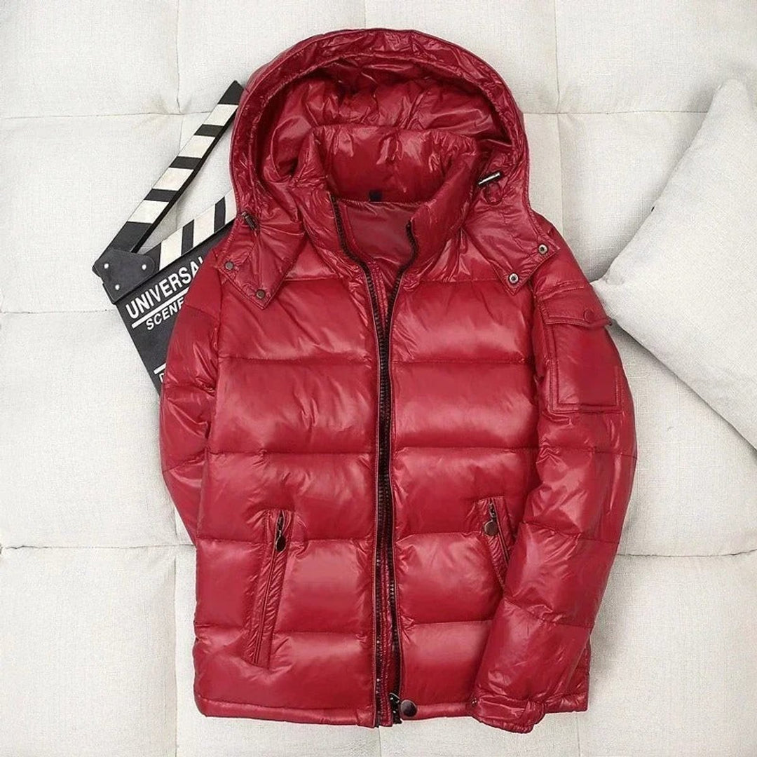 Herren Winterjacke Glänzende Daunen-Steppjacke mit Kapuze
