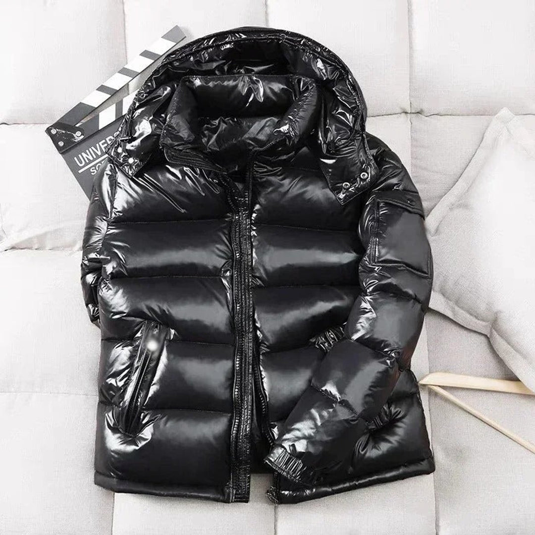 Herren Winterjacke Glänzende Daunen-Steppjacke mit Kapuze