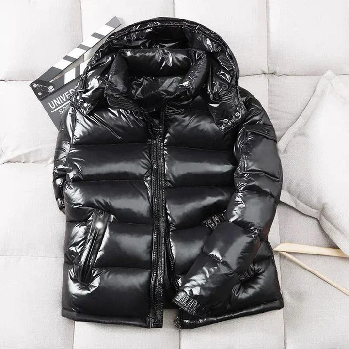 Herren Winterjacke Glänzende Daunen-Steppjacke mit Kapuze