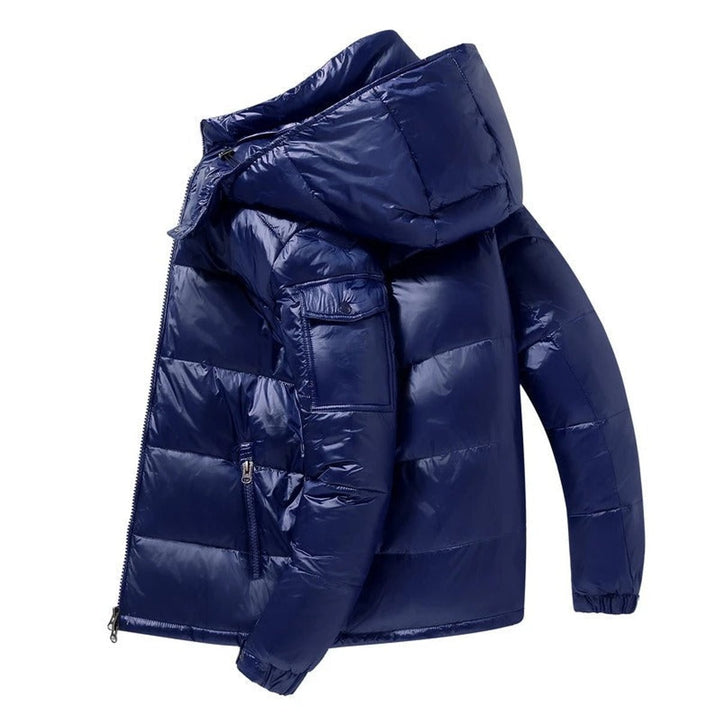 Herren Winterjacke Glänzende Daunen-Steppjacke mit Kapuze - Blau
