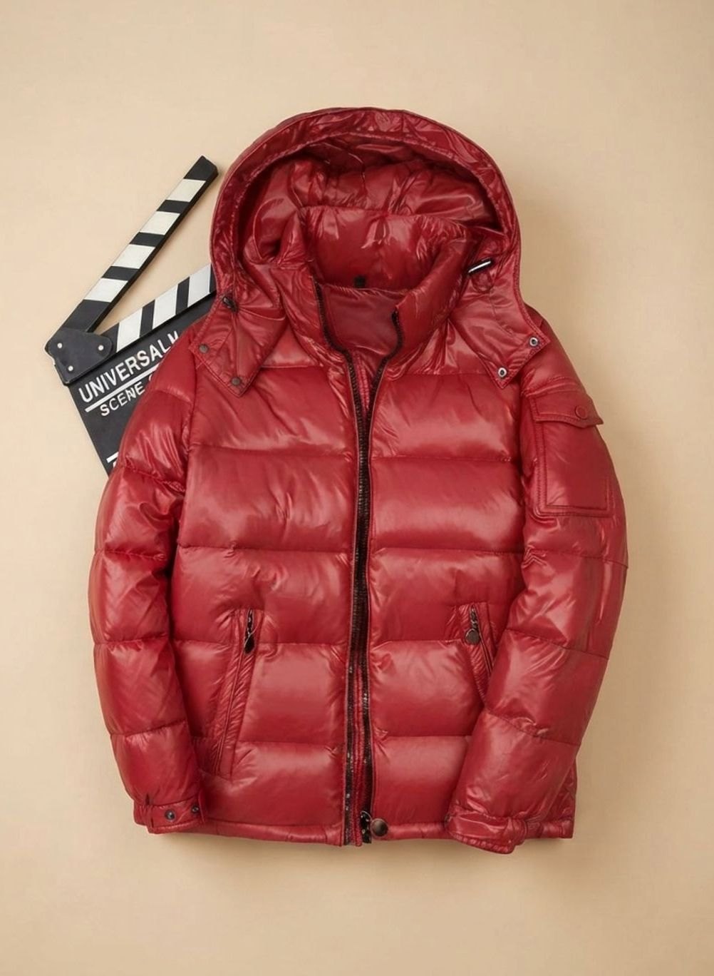 Herren Winterjacke Glänzende Winddichte Entendaunen Steppjacke - Rot