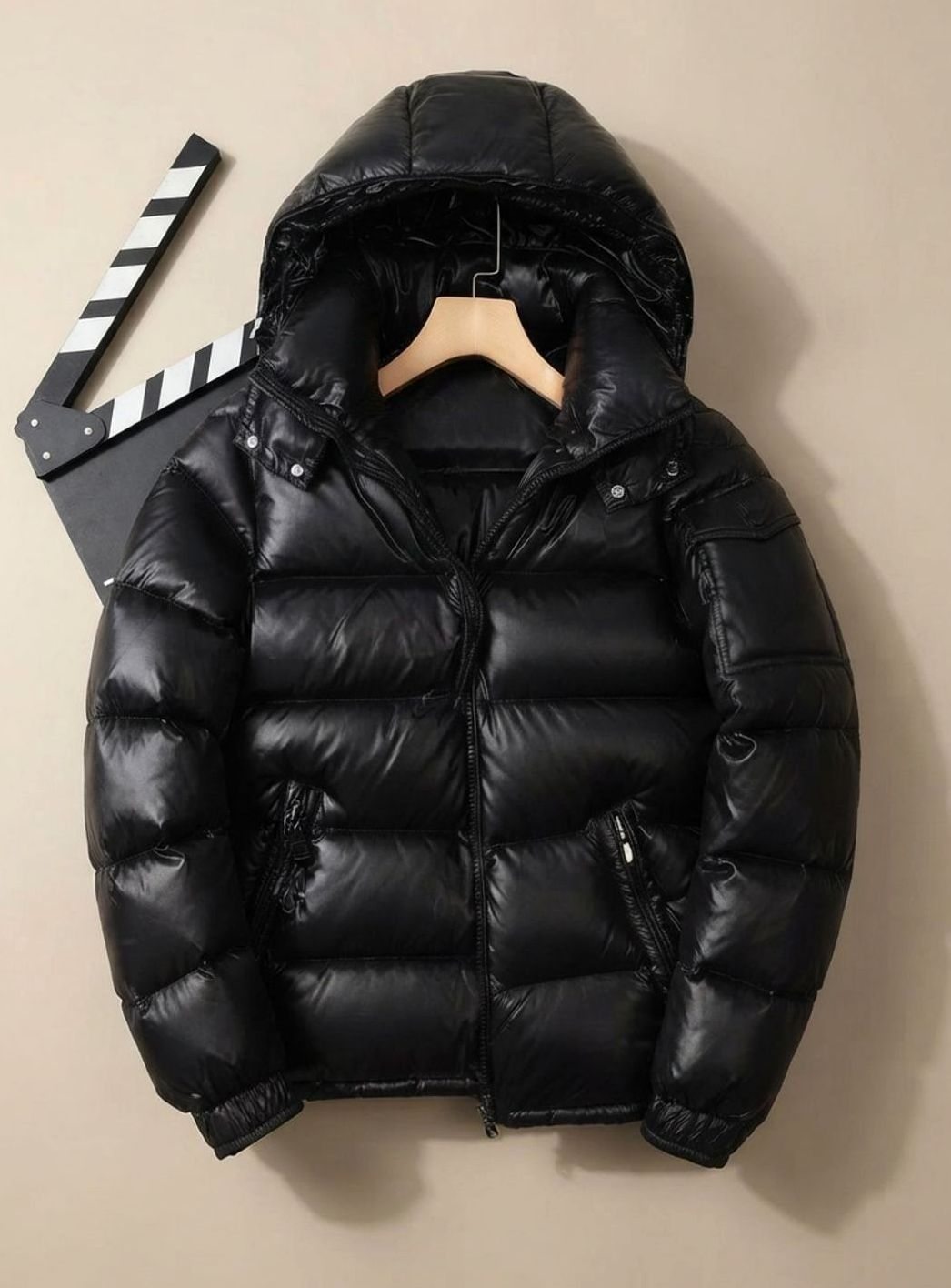 Herren Winterjacke Glänzende Winddichte Entendaunen Steppjacke - Schwarz
