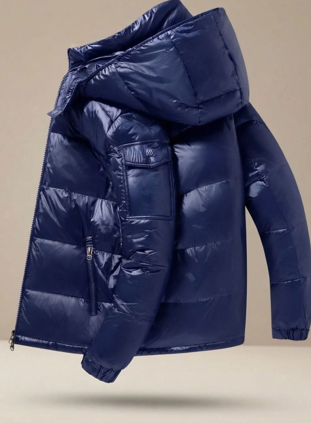 Herren Winterjacke Glänzende Winddichte Entendaunen Steppjacke - Blau