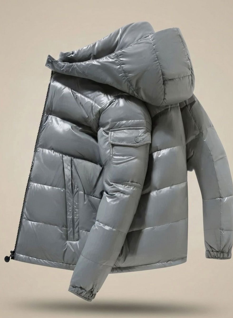 Herren Winterjacke Glänzende Winddichte Entendaunen Steppjacke - Grau