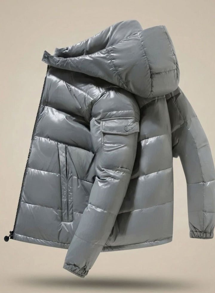 Herren Winterjacke Glänzende Winddichte Entendaunen Steppjacke - Grau
