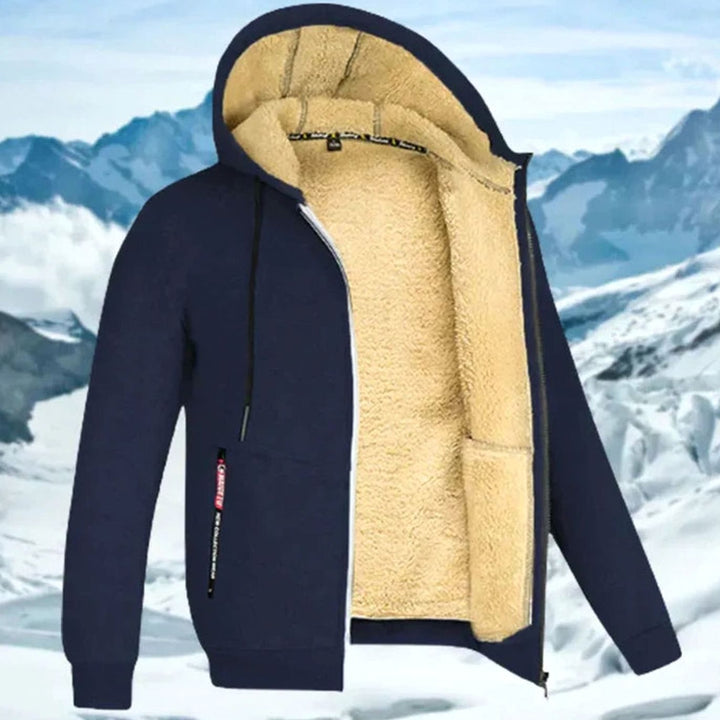 Herren Winterjacke mit Fleece-Futter und Kapuze - Marineblau