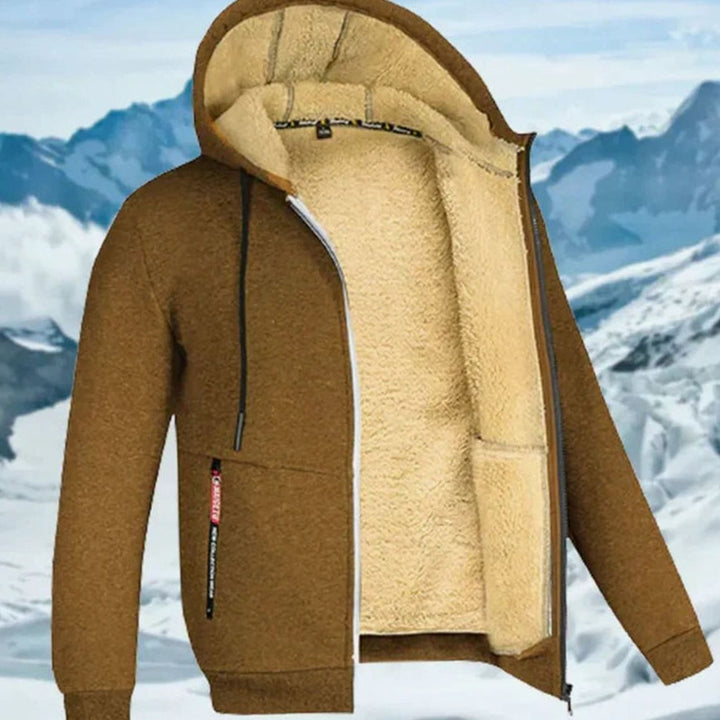 Herren Winterjacke mit Fleece-Futter und Kapuze - Braun