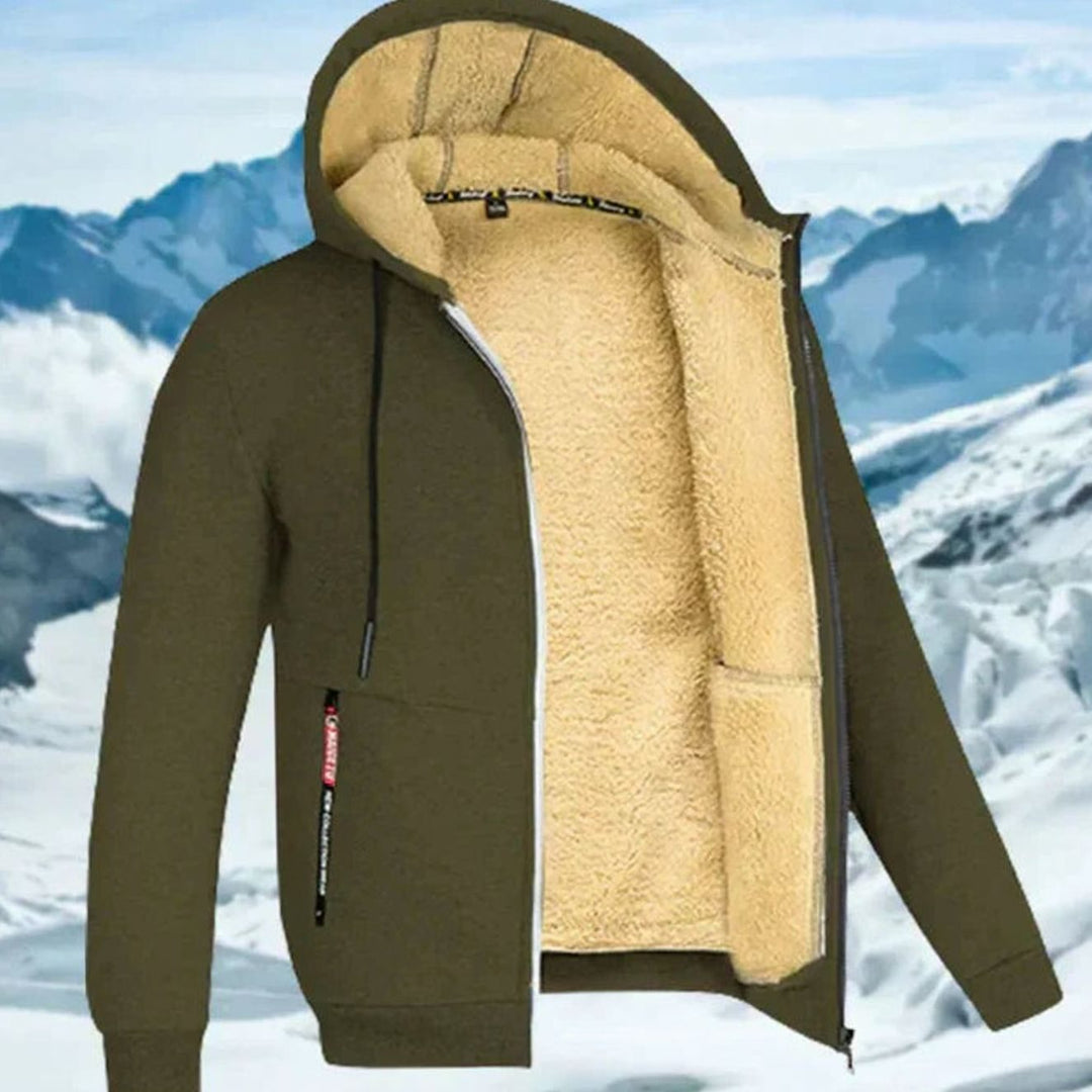 Herren Winterjacke mit Fleece-Futter und Kapuze - Olivgrün