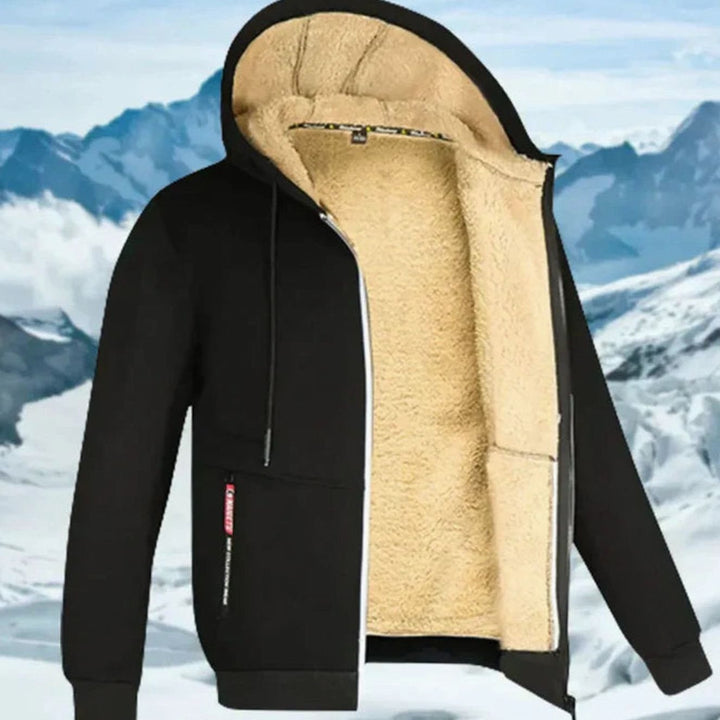 Herren Winterjacke mit Fleece-Futter und Kapuze - Schwarz