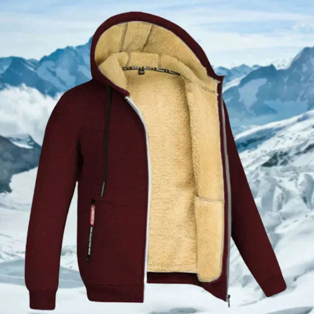 Herren Winterjacke mit Fleece-Futter und Kapuze - Rot