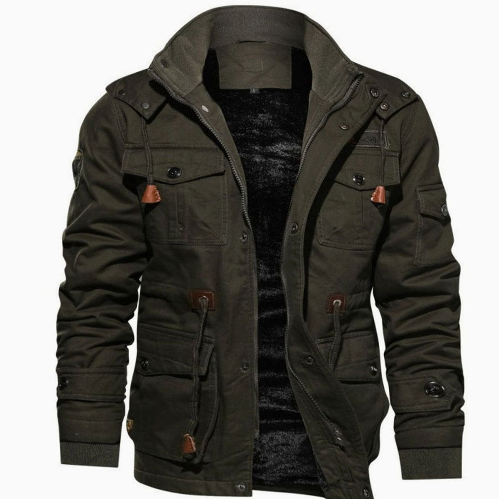 Herren Winterjacke Warm Fleece-gefüttert Cargo-Stil Stehkragen - Grün