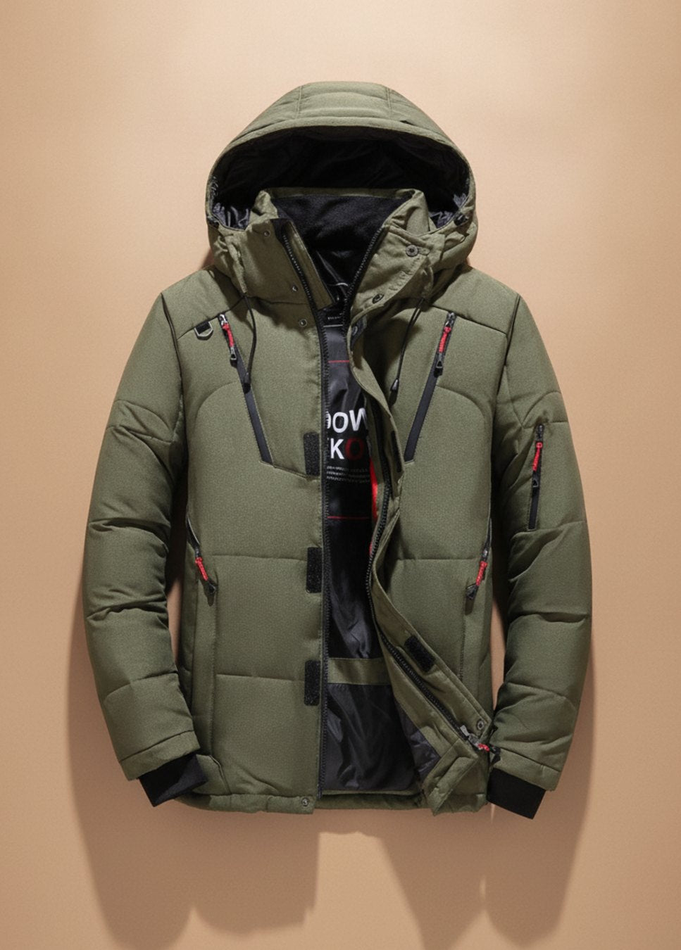 Herren Winterjacke Warme Gefütterte Kapuzenjacke Winddicht - Grün