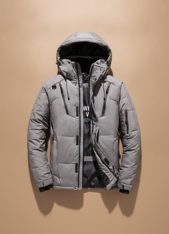 Herren Winterjacke Warme Gefütterte Kapuzenjacke Winddicht - Grau
