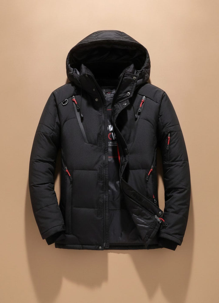 Herren Winterjacke Warme Gefütterte Kapuzenjacke Winddicht - Schwarz