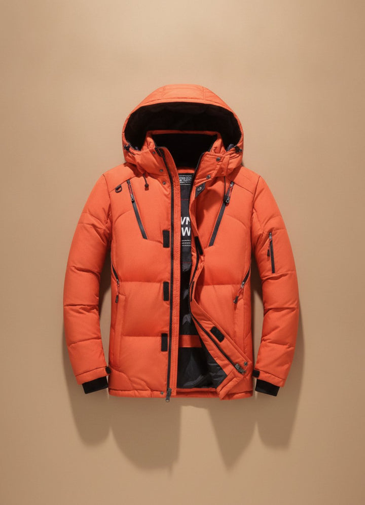 Herren Winterjacke Warme Gefütterte Kapuzenjacke Winddicht - Orange