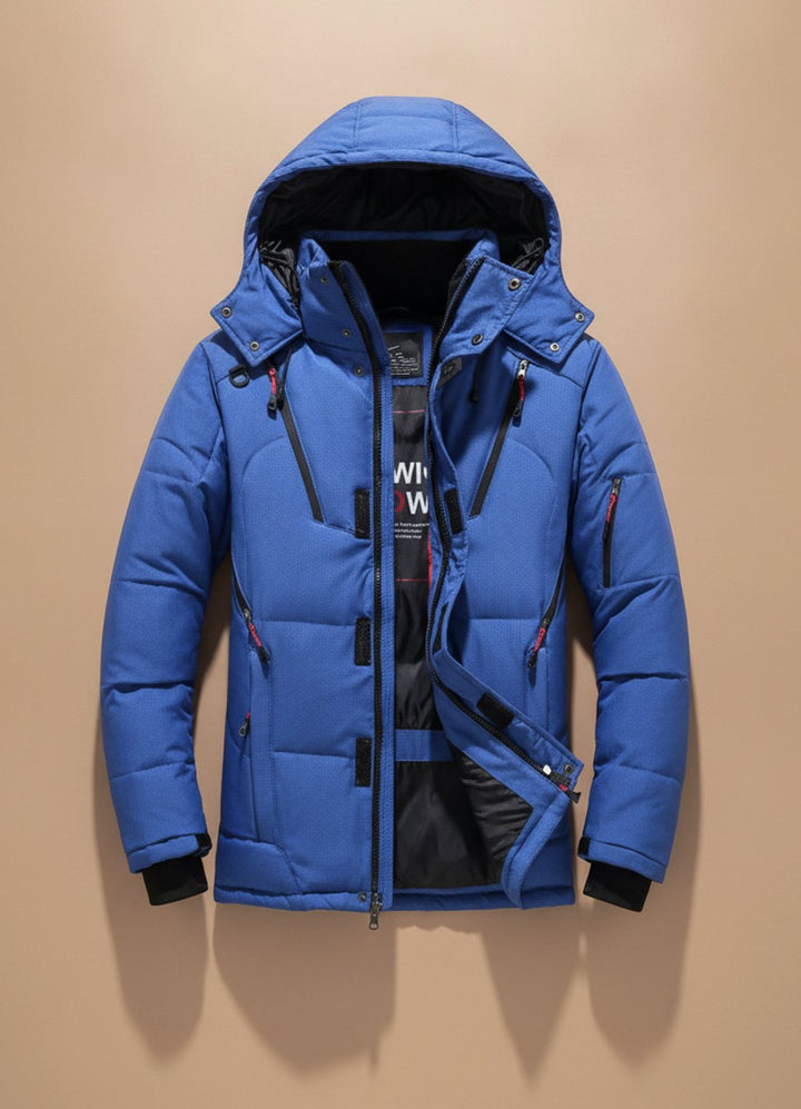 Herren Winterjacke Warme Gefütterte Kapuzenjacke Winddicht - Blau