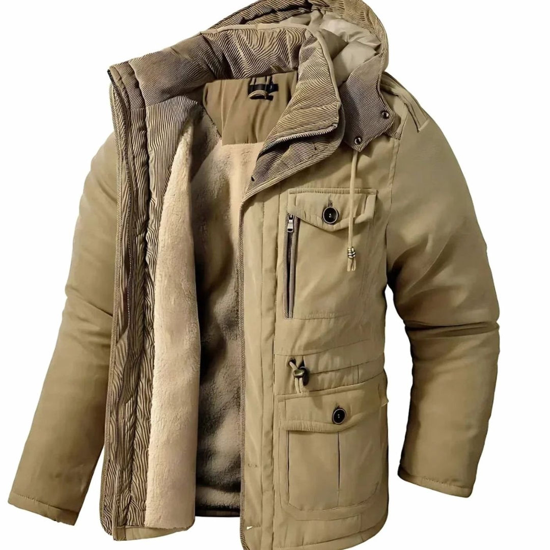 Herren Winterjacke Wasser- und Winddicht Fleecefutter Kapuze - Khaki