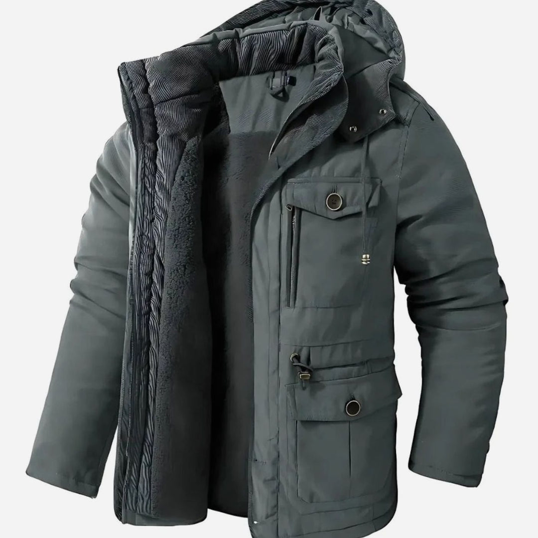 Herren Winterjacke Wasser- und Winddicht Fleecefutter Kapuze - Grau
