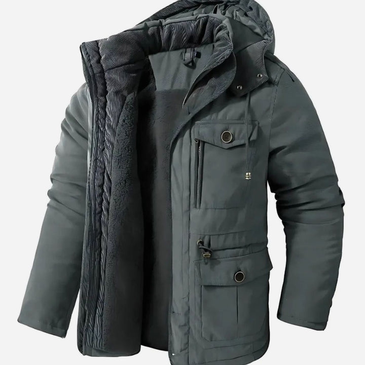 Herren Winterjacke Wasser- und Winddicht Fleecefutter Kapuze - Grau