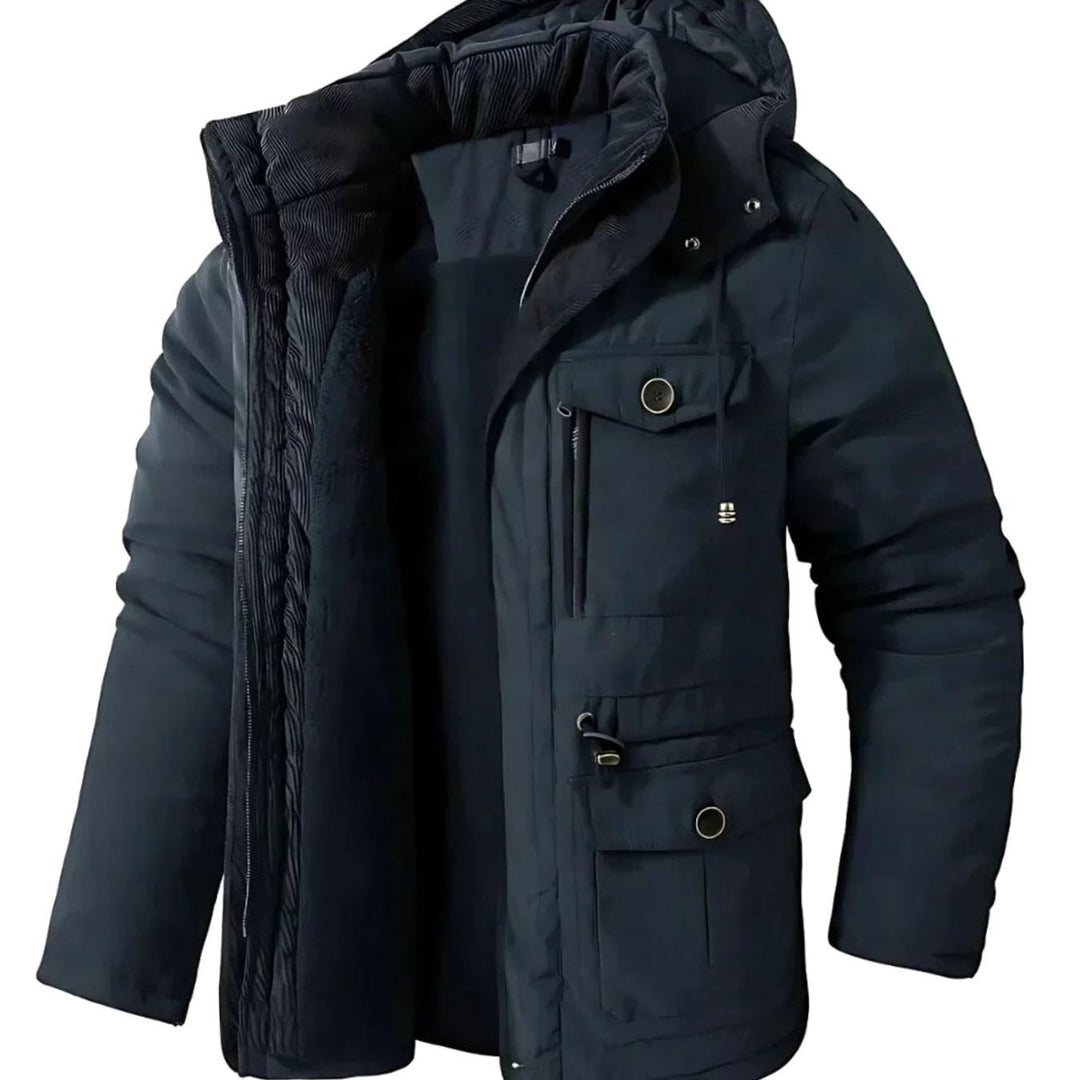 Herren Winterjacke Wasser- und Winddicht Fleecefutter Kapuze - Blau