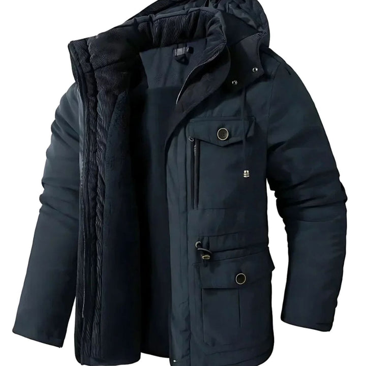 Herren Winterjacke Wasser- und Winddicht Fleecefutter Kapuze - Blau
