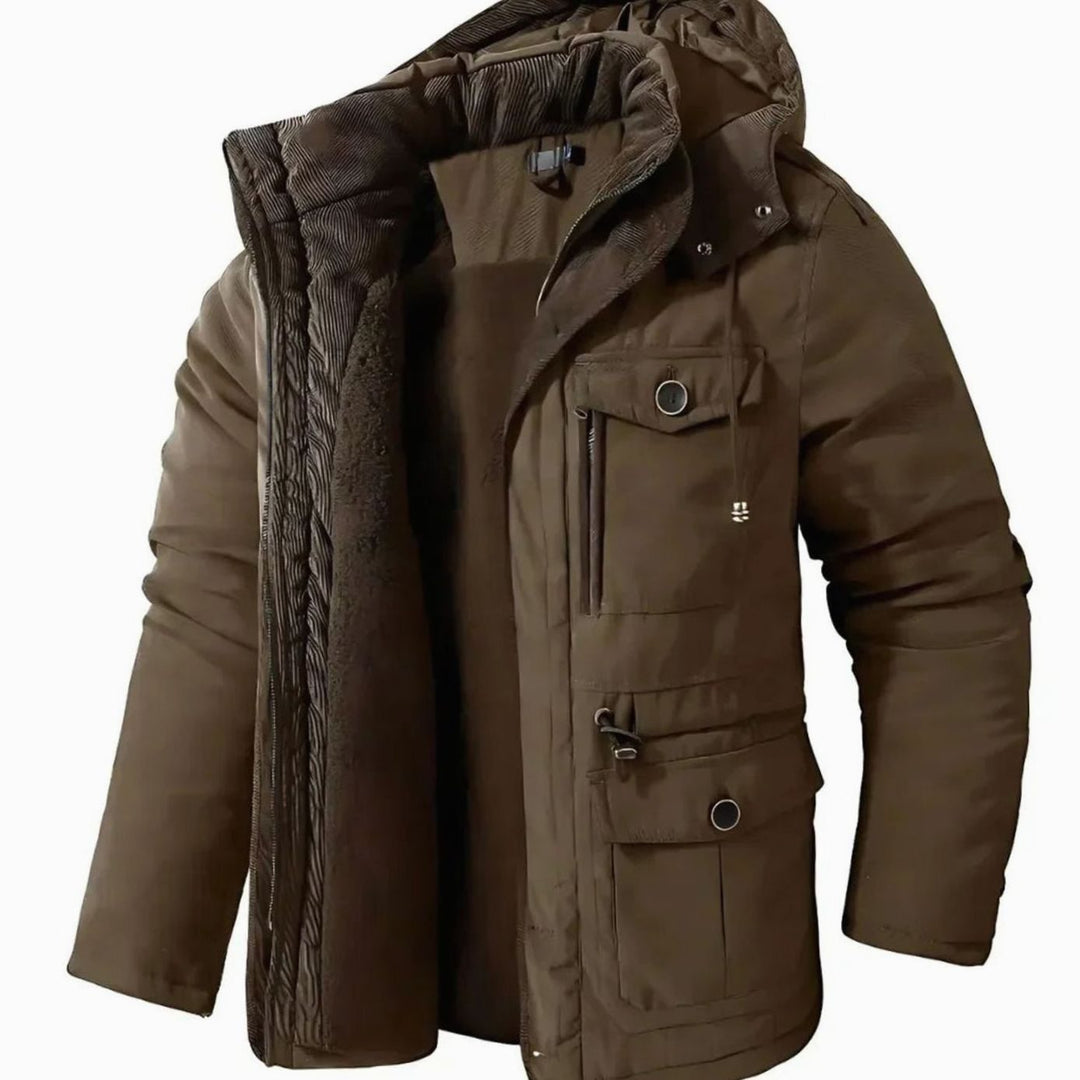 Herren Winterjacke Wasser- und Winddicht Fleecefutter Kapuze - Braun