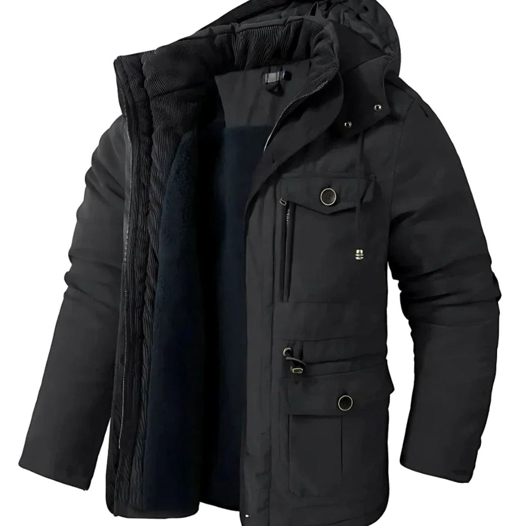 Herren Winterjacke Wasser- und Winddicht Fleecefutter Kapuze - Schwarz