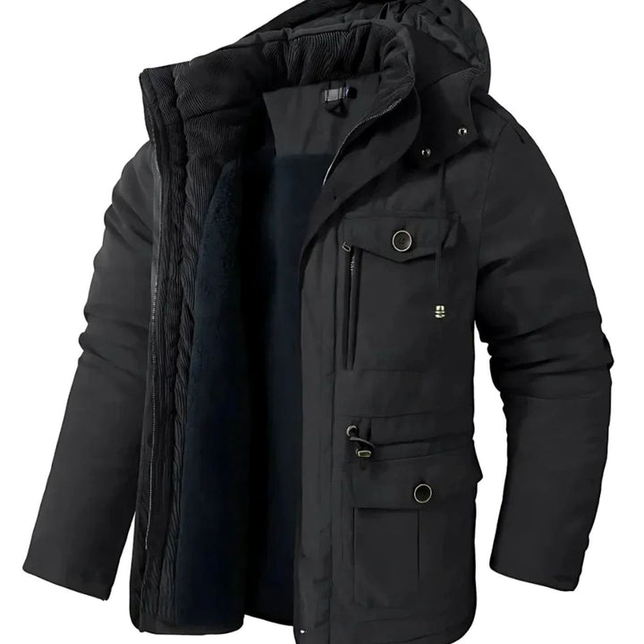 Herren Winterjacke Wasser- und Winddicht Fleecefutter Kapuze - Schwarz